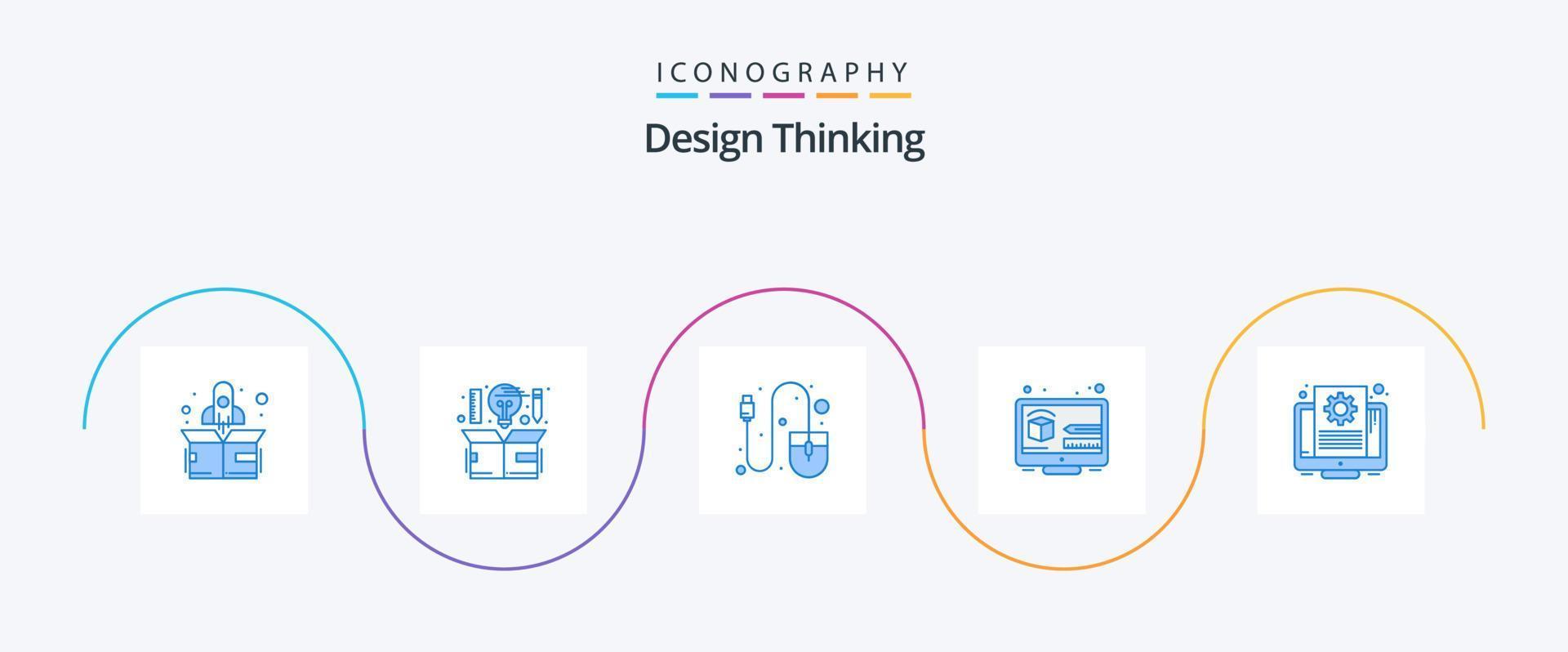 design thinking pacote de ícones azul 5 incluindo arquivo. pensamento. computador. digital. criativo vetor