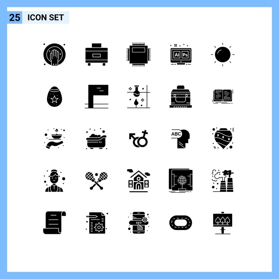 grupo de 25 glifos sólidos modernos definidos para hardware de ferramentas helios ps adobe elementos de design de vetores editáveis