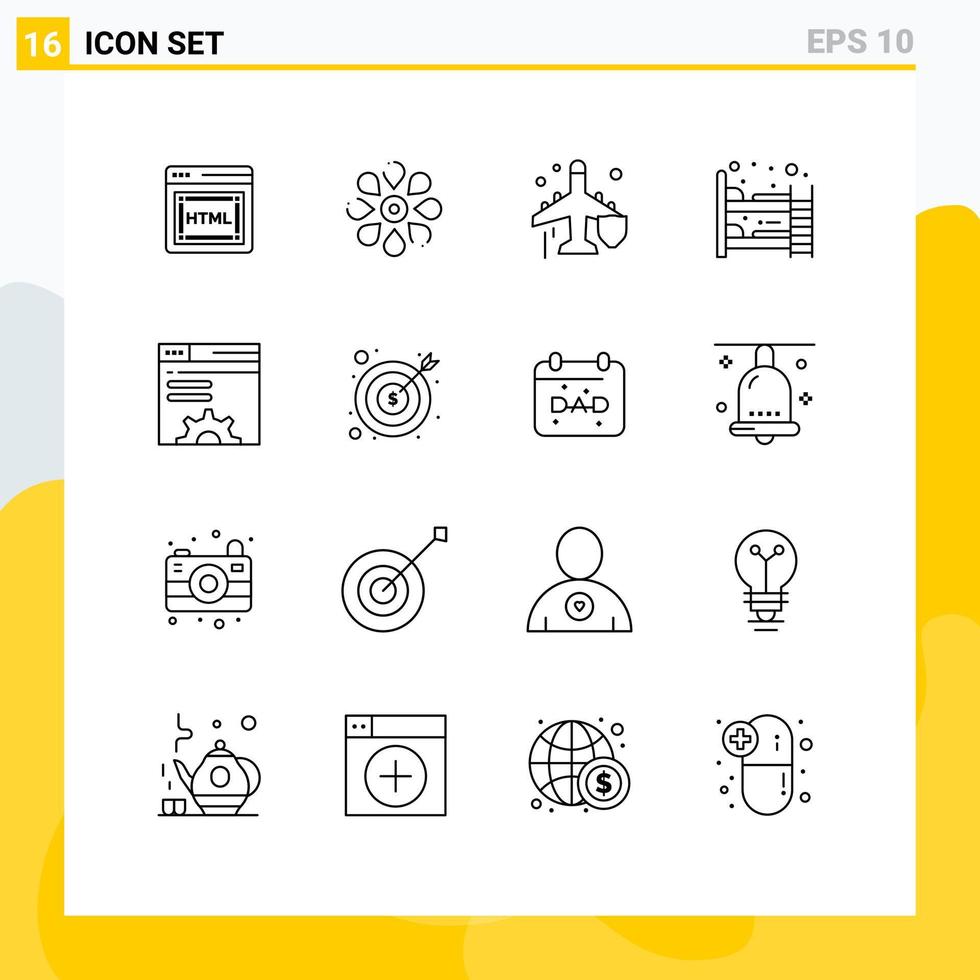 16 ícones criativos, sinais e símbolos modernos do servidor sleep fly, mobiliário, cama de bebê, elementos de design vetorial editáveis vetor