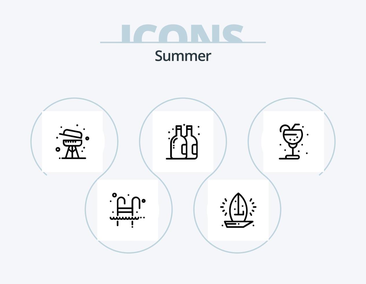 pacote de ícones de linha de verão 5 design de ícones. verão. ar. gelo. ac. enviar vetor