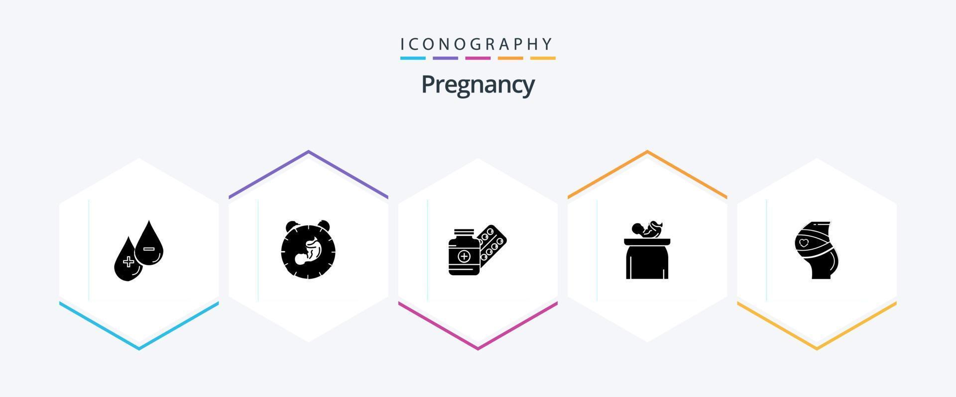 pacote de ícones de 25 glifos de gravidez, incluindo bebê. aniversário. tábua. cápsula vetor