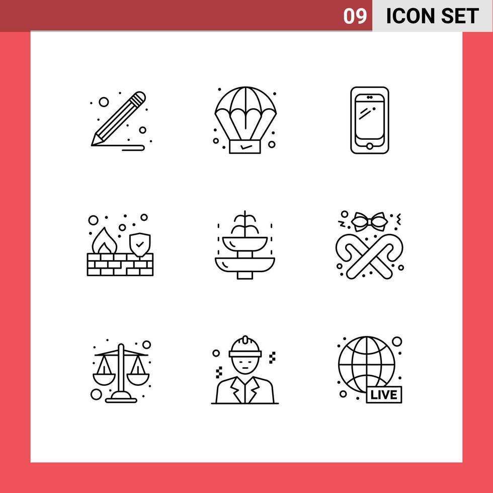 conjunto moderno de pictograma de 9 contornos de férias de turismo huawei fonte segurança elementos de design de vetores editáveis