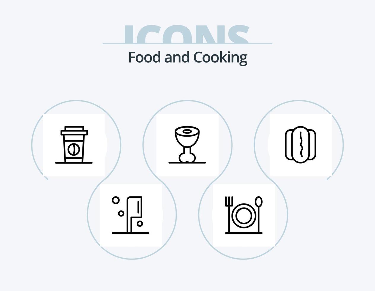 ícone da linha de alimentos pack 5 design de ícones. . fruta. arroz. comida. xícara vetor