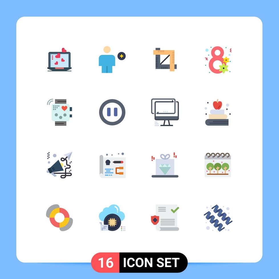 conjunto de 16 sinais de símbolos de ícones de interface do usuário modernos para presente de atividade editor gráfico de flor humana pacote editável de elementos de design de vetores criativos