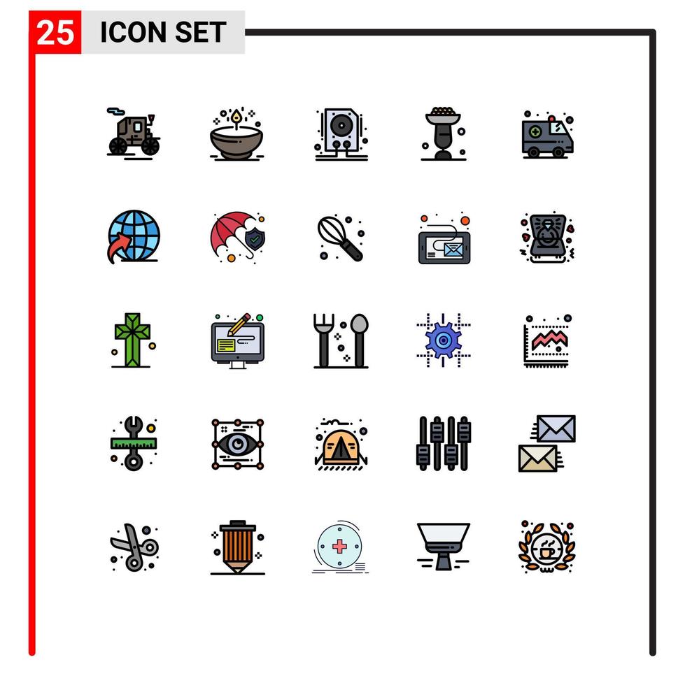25 interface do usuário pacote de cores planas de linha cheia de sinais e símbolos modernos de dados de cupsakes de ambulância queque assando elementos de design de vetores editáveis