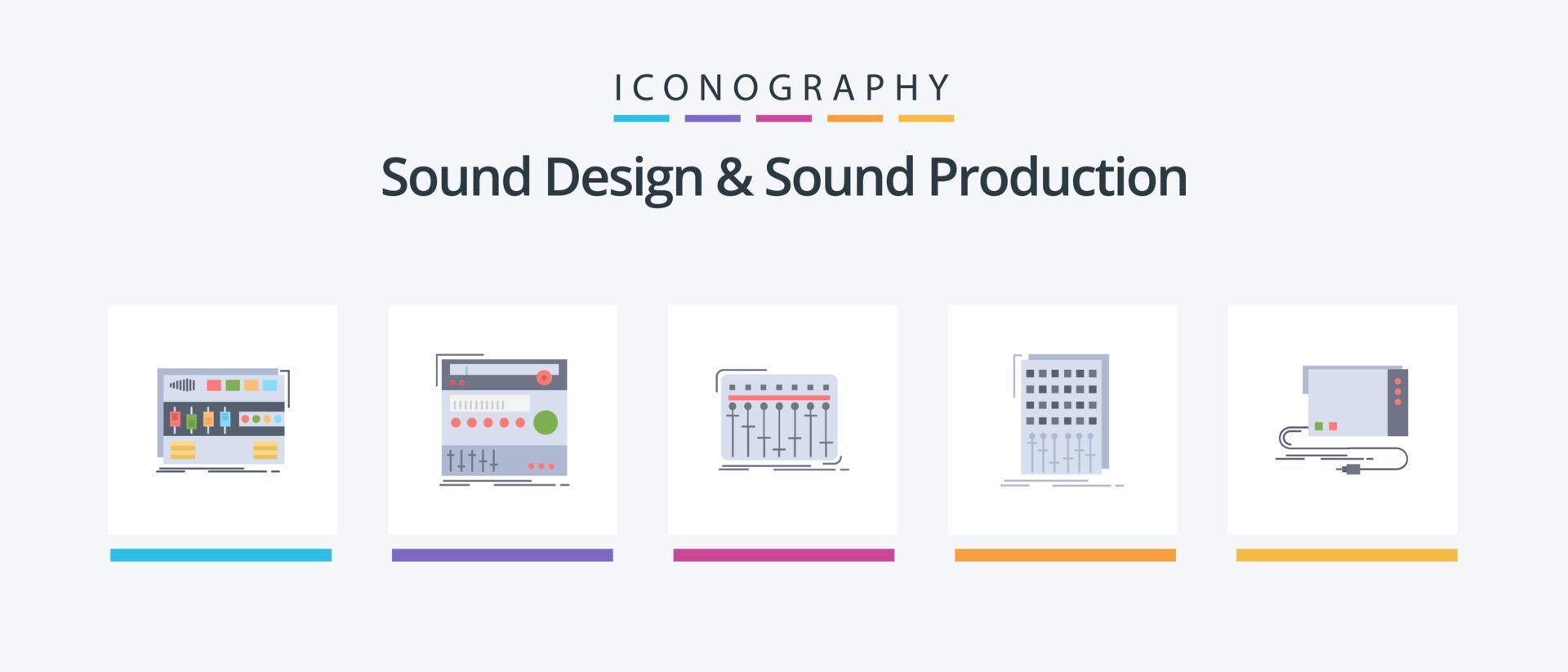 design de som e produção de som flat 5 icon pack incluindo mix. áudio. som. estúdio. misturador. design de ícones criativos vetor