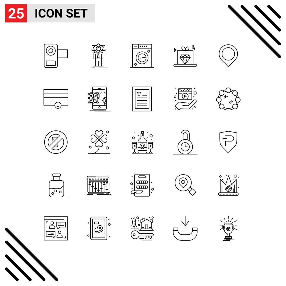 conjunto de 25 sinais de símbolos de ícones de interface do usuário modernos para taxa de marketing de rede de diamante máquina de elementos de design de vetores editáveis