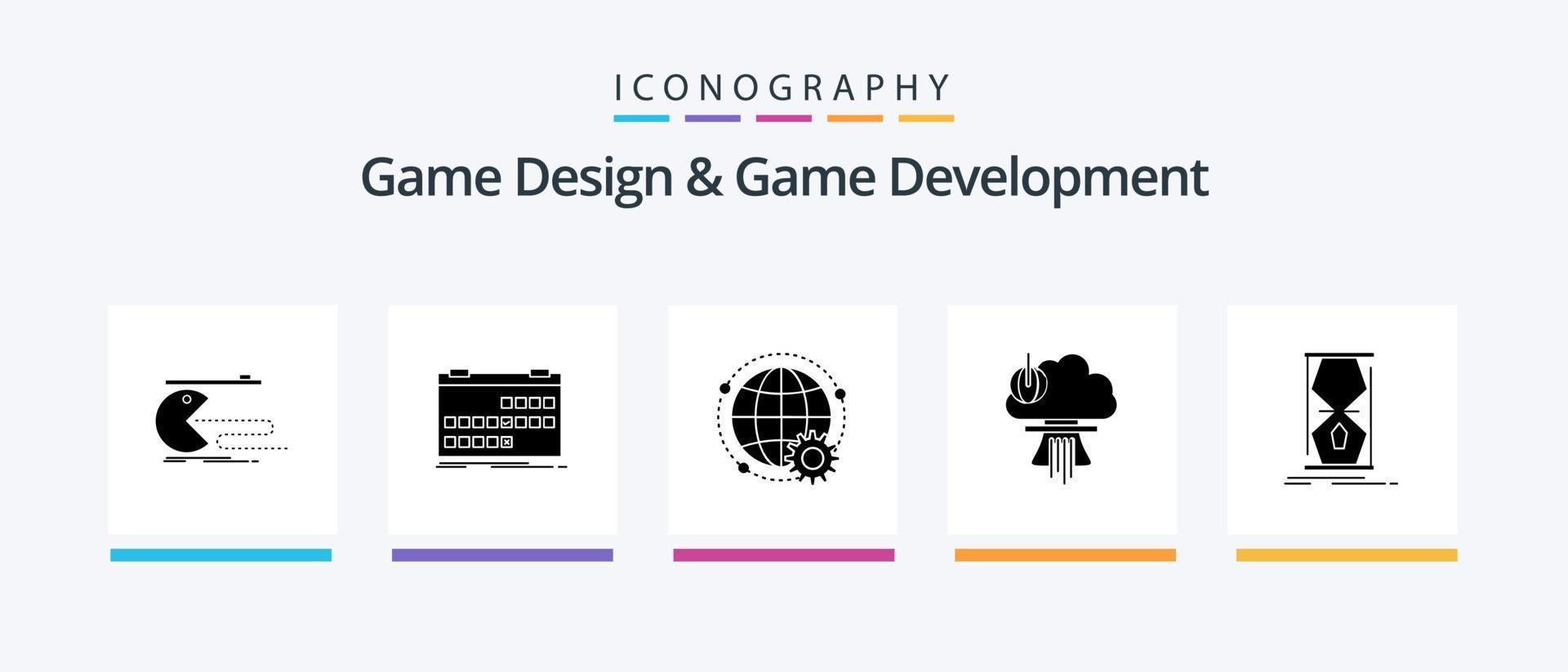 pacote de ícones de glyph 5 de design e desenvolvimento de jogos, incluindo nuclear. bombear. liberar. multijogador. mundo. design de ícones criativos vetor