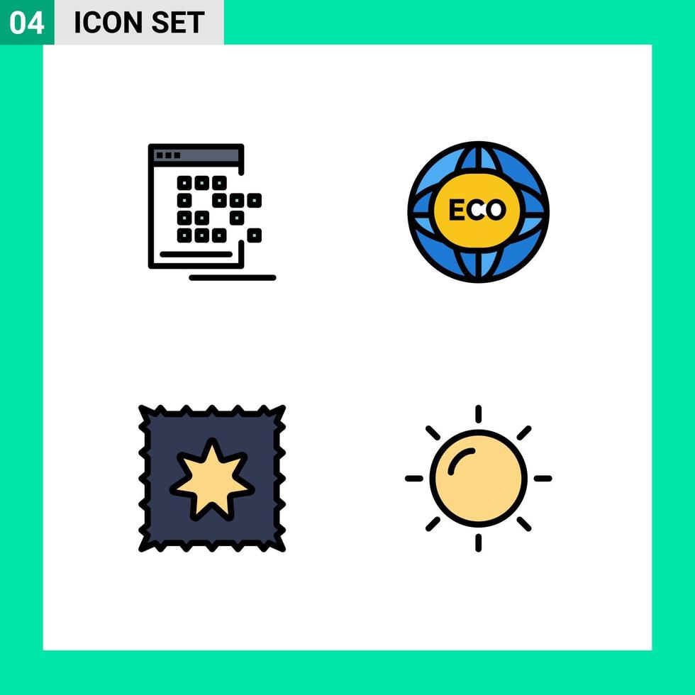 conjunto de cores planas de linha preenchida de interface móvel de 4 pictogramas de elementos de design de vetores editáveis de ponto ecológico móvel global