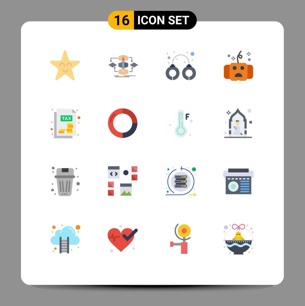 Pacote de cores planas de 16 interfaces de usuário de sinais e símbolos modernos de documento consagra o halloween criminoso todo pacote editável de elementos de design de vetores criativos