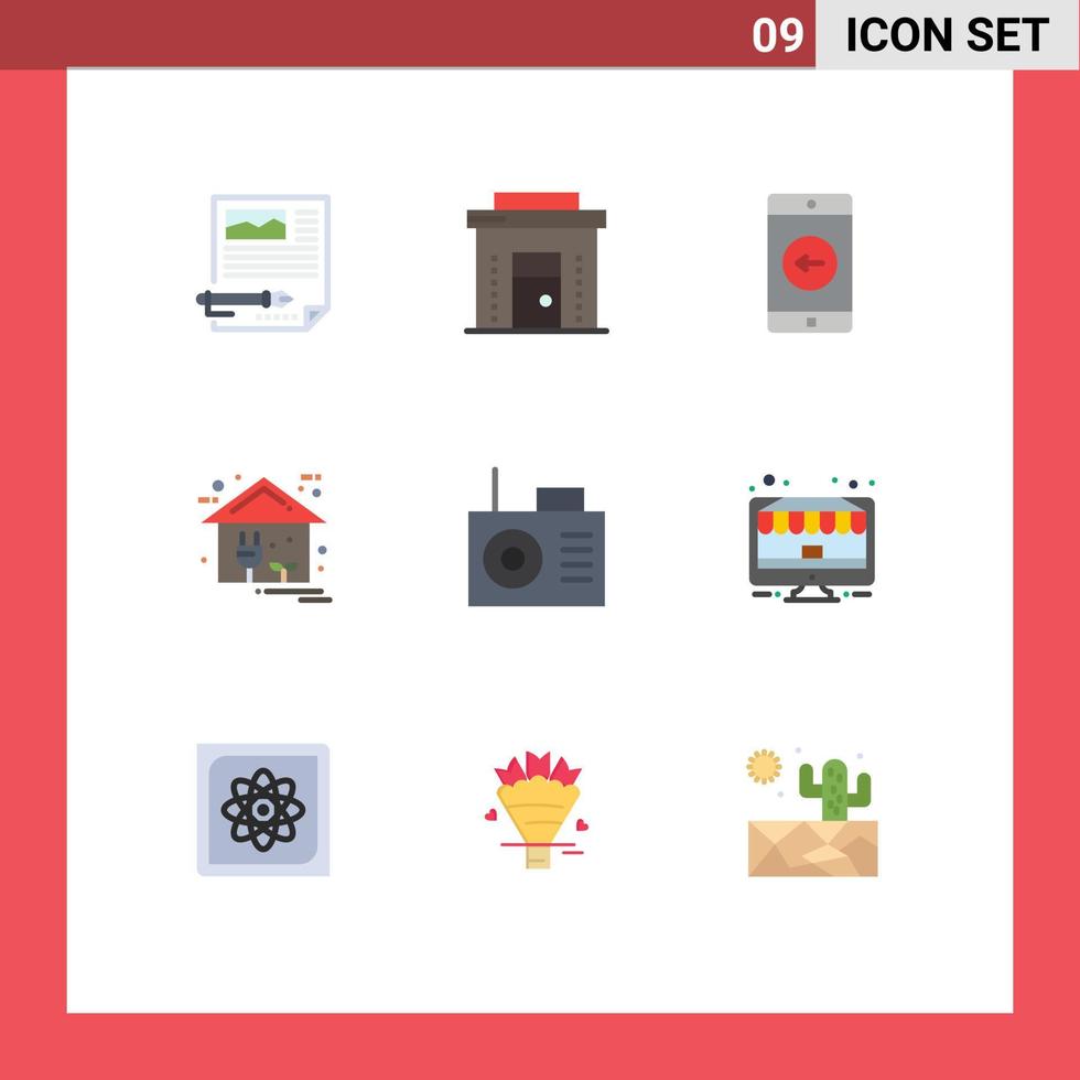 Pacote de cores planas de 9 interfaces de usuário de sinais e símbolos modernos de elementos de design de vetores editáveis de aplicativo móvel ecológico on-line de energia doméstica