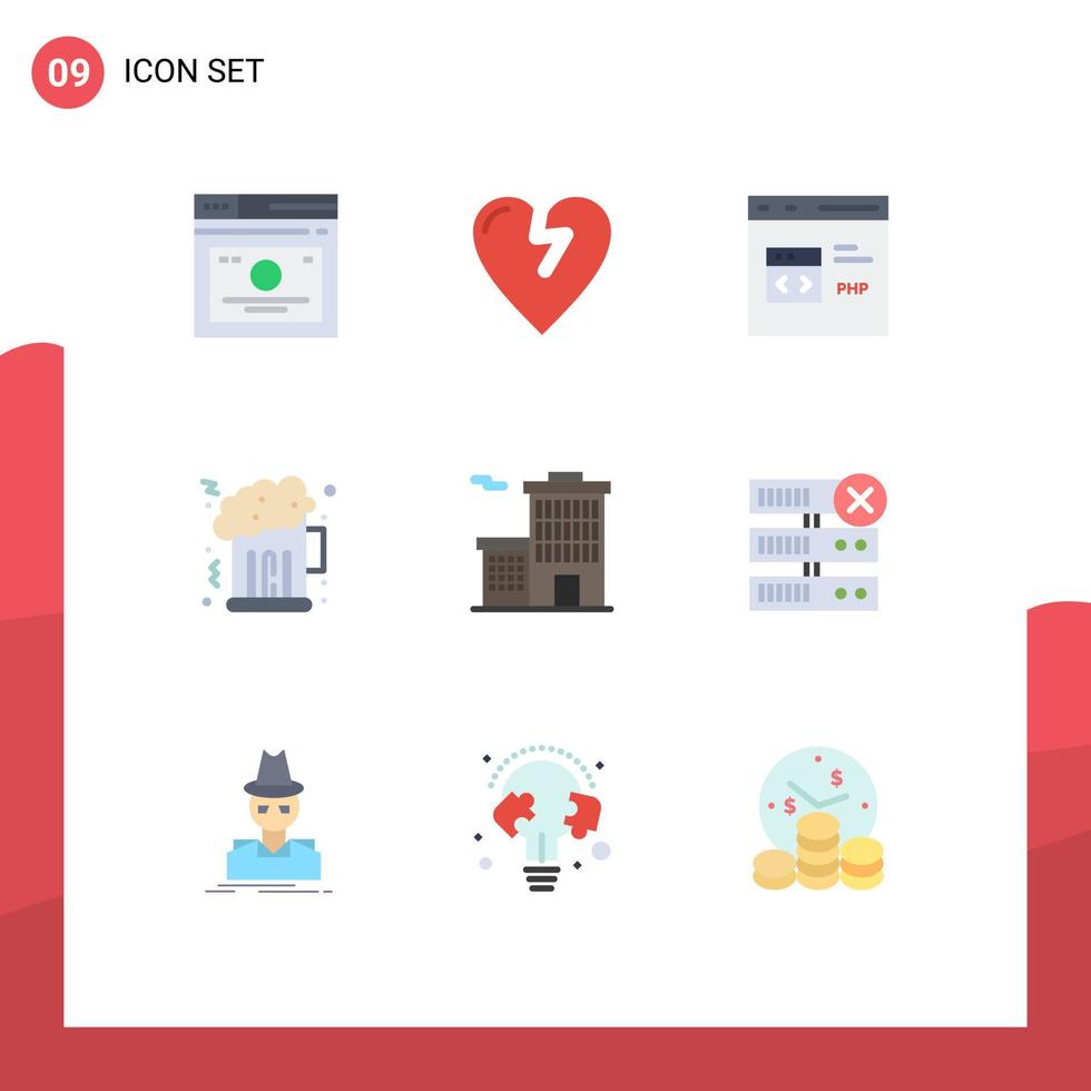 Pacote de cores planas de 9 interfaces de usuário de sinais e símbolos modernos de elementos de design de vetores editáveis em php noite de código de festa de negócios