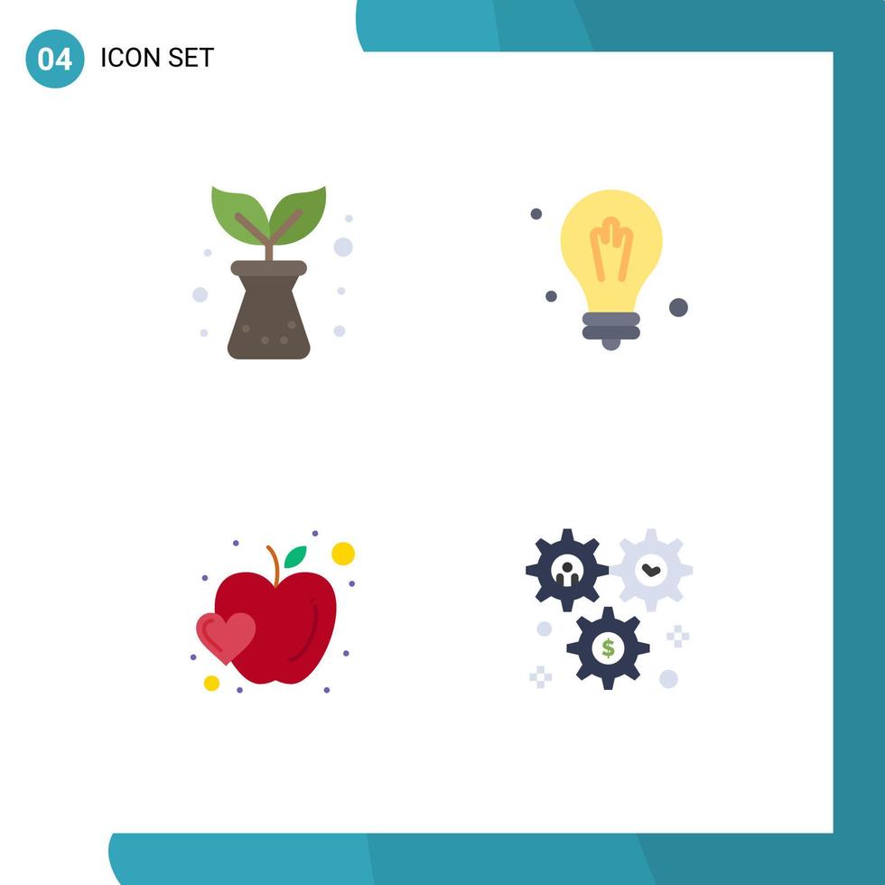 conjunto de ícones planos de interface móvel de 4 pictogramas de elementos de design vetorial editável de roda de maçã de bulbo de comida agrícola vetor