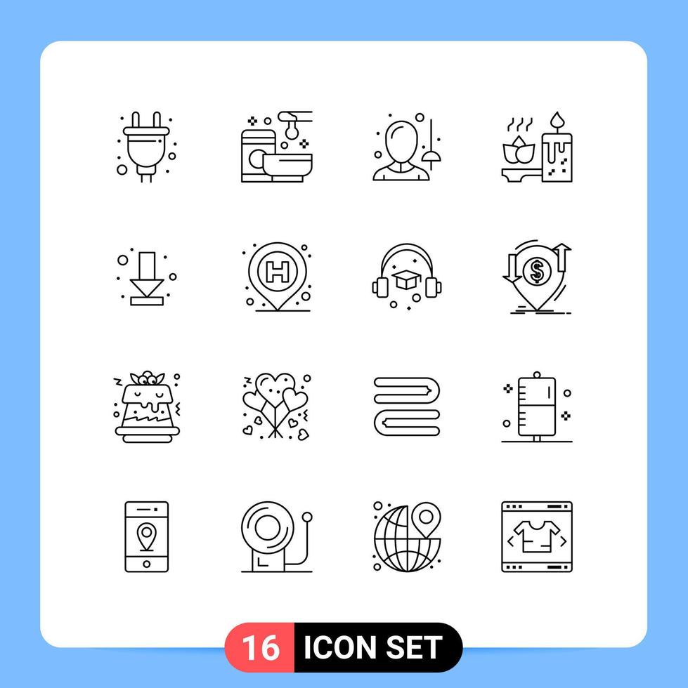 grupo de símbolos de ícone universal de 16 contornos modernos de download relaxamento web vela espada elementos de design de vetores editáveis