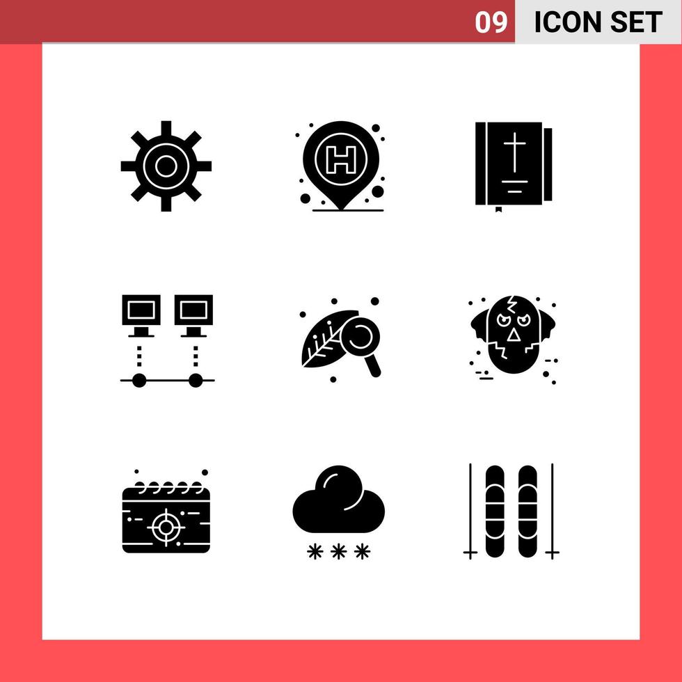 grupo de 9 sinais e símbolos de glifos sólidos para dispositivos de pc conexão da bíblia elementos de design de vetores editáveis de ação de graças