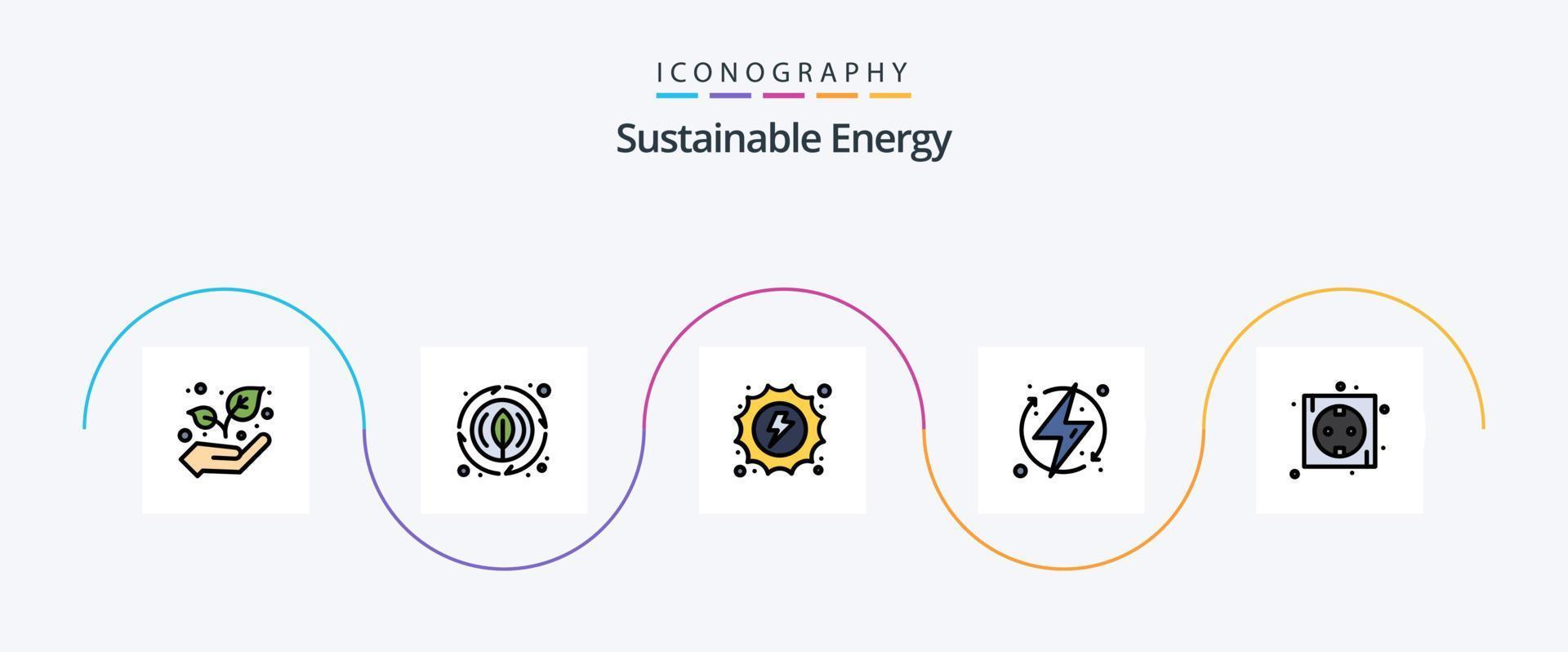 linha de energia sustentável cheia de pacote de 5 ícones plana, incluindo eco. renovável. energia. energia. ecológico vetor