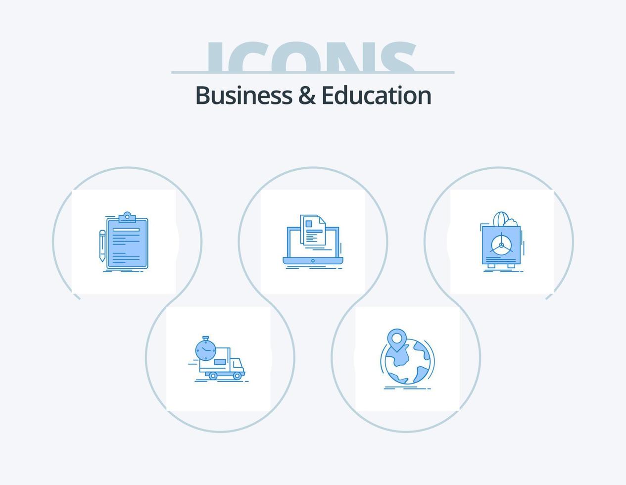 design de ícones do pacote de 5 ícones azuis de negócios e educação. relatório. conta. alfinete. prancheta. negócios vetor