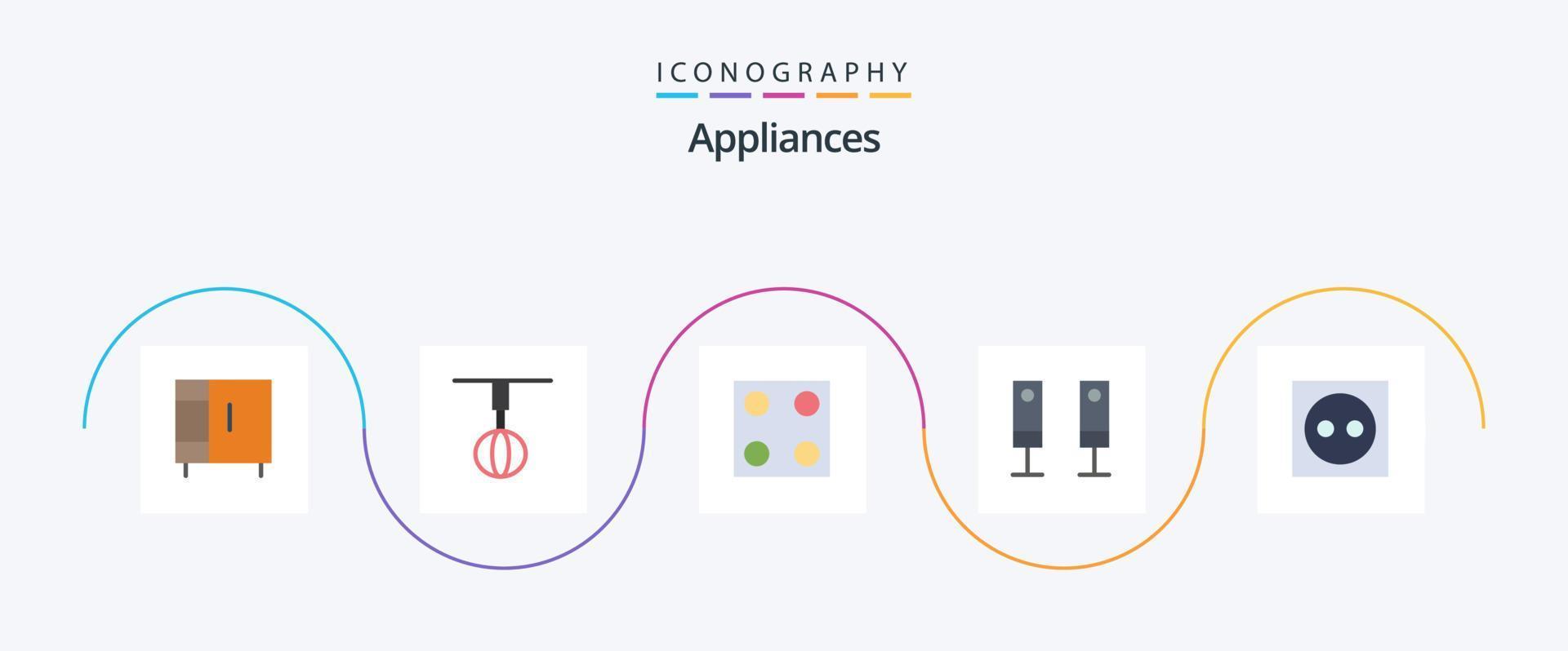 eletrodomésticos flat 5 icon pack incluindo aparelhos. sistema. bata. som. eletrodomésticos vetor