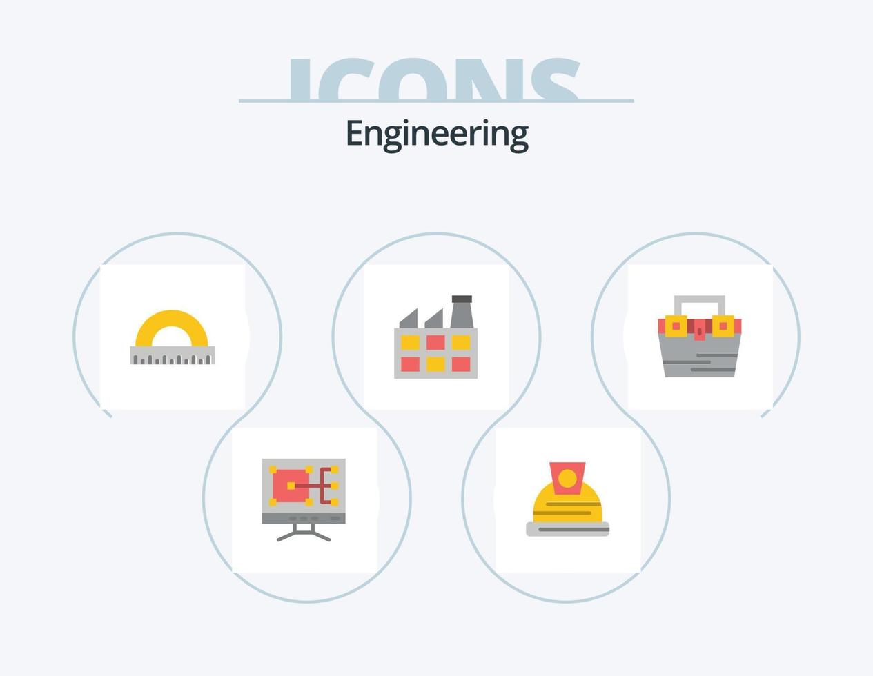 ícone plano de engenharia pack 5 design de ícone. material. caixa. medir. bolsa. fábrica vetor