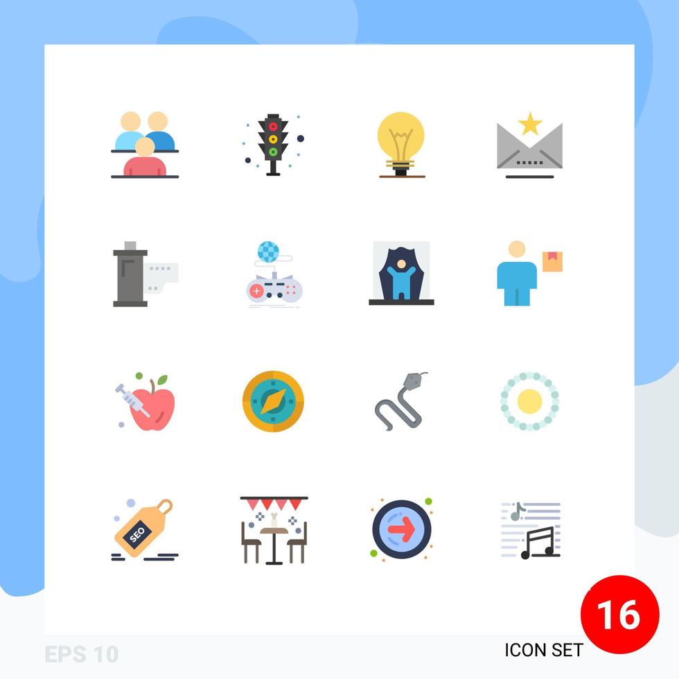 16 cores planas universais definidas para aplicações web e móveis marca de cinema sinal de trânsito pacote editável de lâmpada favorita de elementos de design de vetores criativos