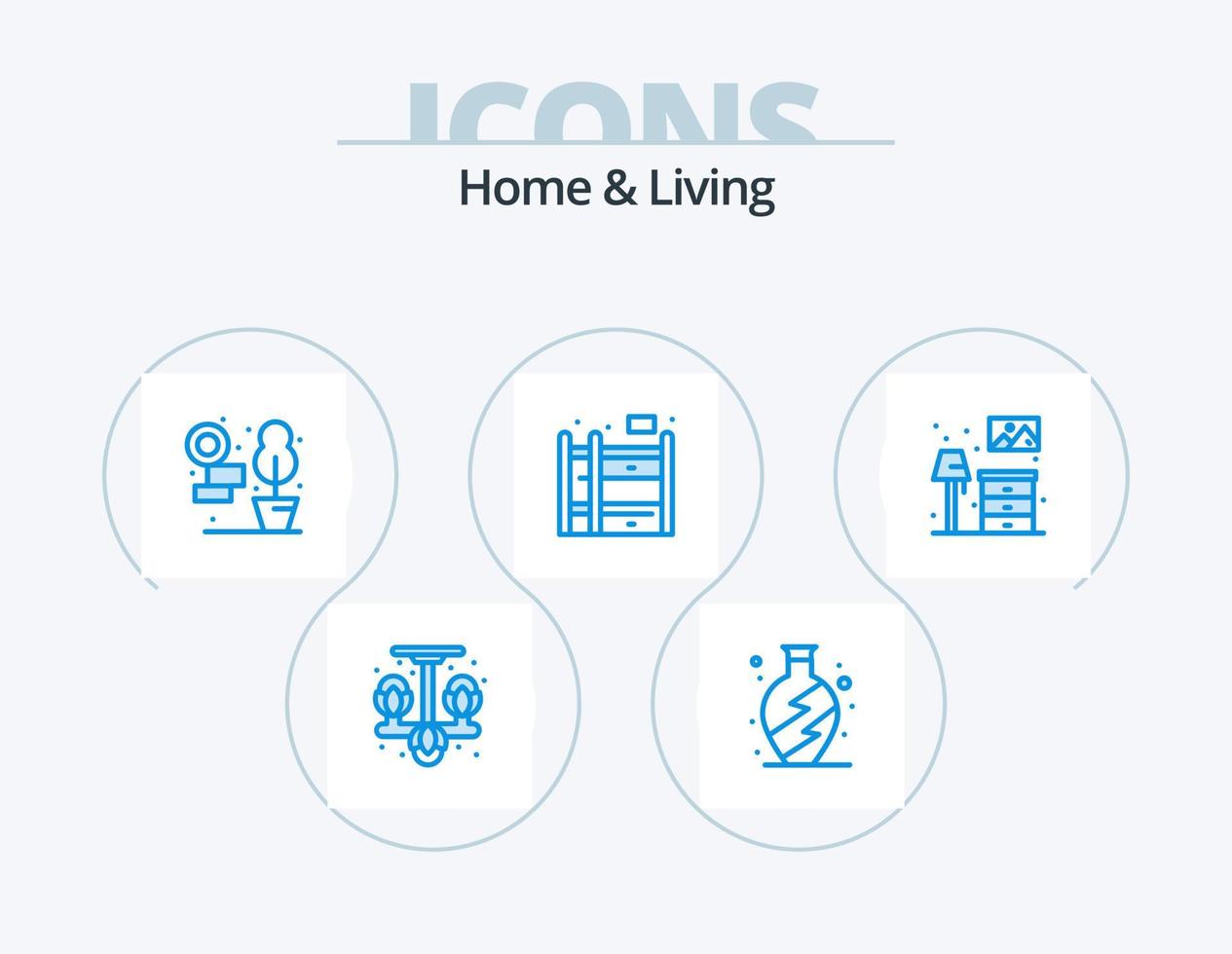 design de ícones do pacote 5 de ícones azuis em casa e vivos. . mobília. vivendo. vivendo. beliche vetor