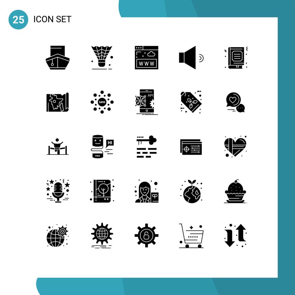 pacote de ícones vetoriais de estoque de 25 sinais e símbolos de linha para o site de som peteca do alto-falante do livro elementos de design vetorial editáveis vetor