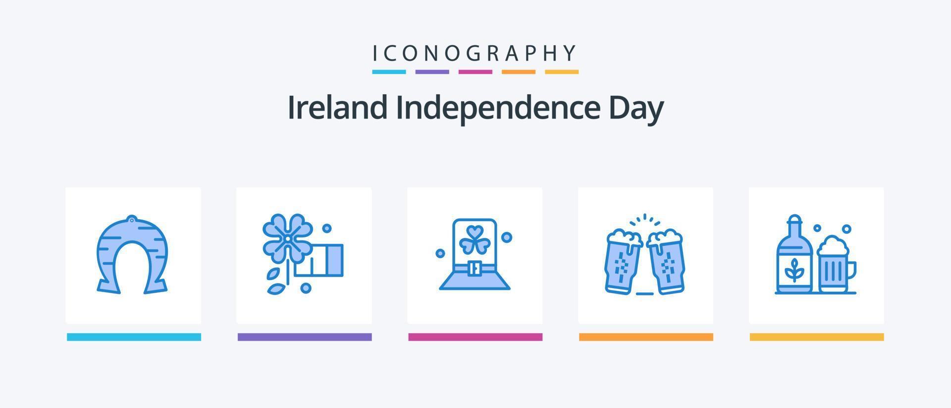 Dia da Independência da Irlanda Blue 5 Icon Pack, incluindo a Irlanda. vinho. fantasia. bebida. patrick. design de ícones criativos vetor