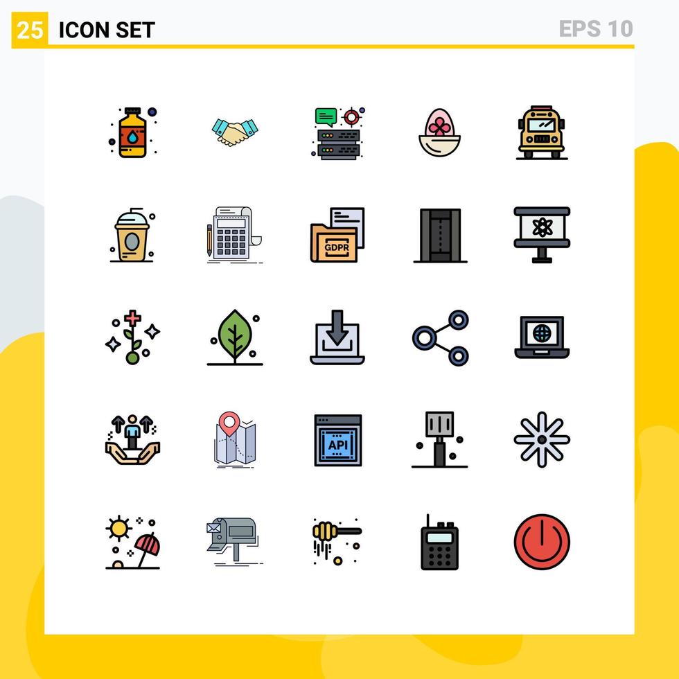 grupo de símbolos de ícone universal de 25 cores planas de linha preenchida moderna de ovo cozido negócio de ovo cozido armazenamento fervido elementos de design de vetores editáveis