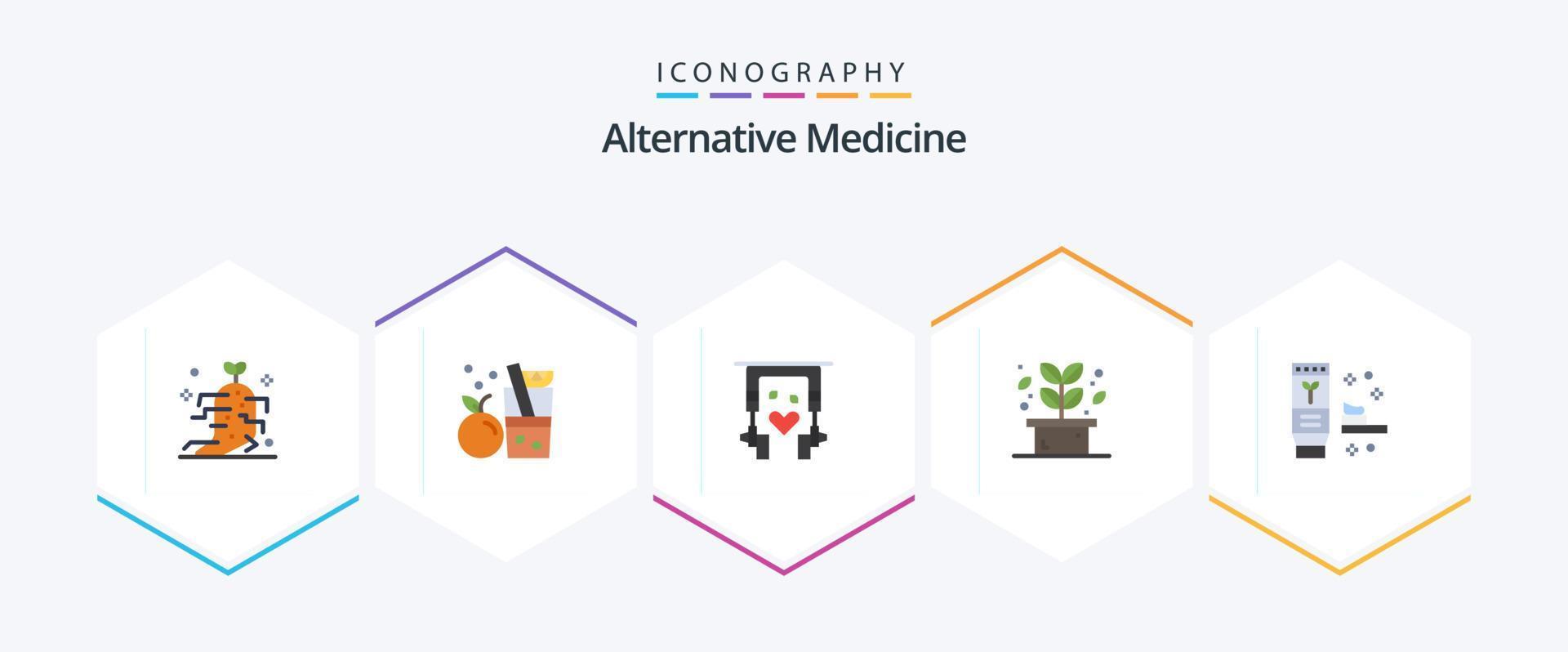 pacote de ícones planos de medicina alternativa 25, incluindo ambiente. spa. fones de ouvido. plantar. erva vetor