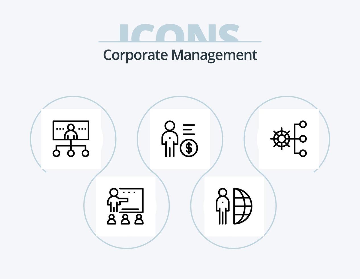 design de ícones do pacote de 5 ícones da linha de gerenciamento corporativo. localização. distância. gerenciamento. alunos. pessoas vetor