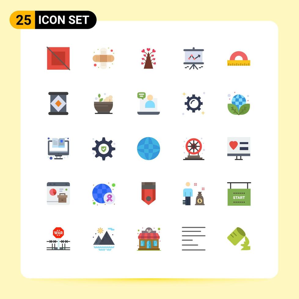 pacote de linha vetorial editável de 25 cores planas simples de projeto educacional gráfico de projetor de coração elementos de design vetorial editável vetor