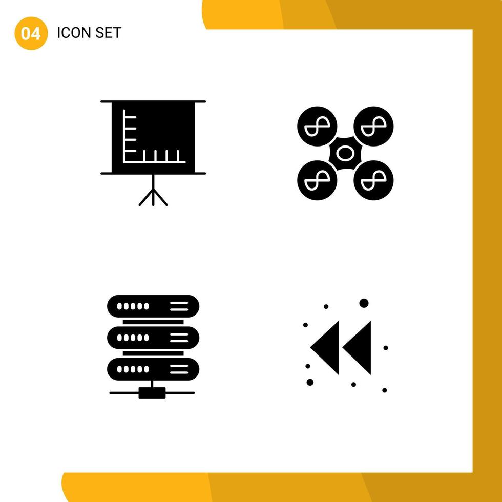 pacote de linha vetorial editável de 4 glifos sólidos simples de tecnologia de drone de rede de quadro-negro seta elementos de design vetorial editáveis vetor