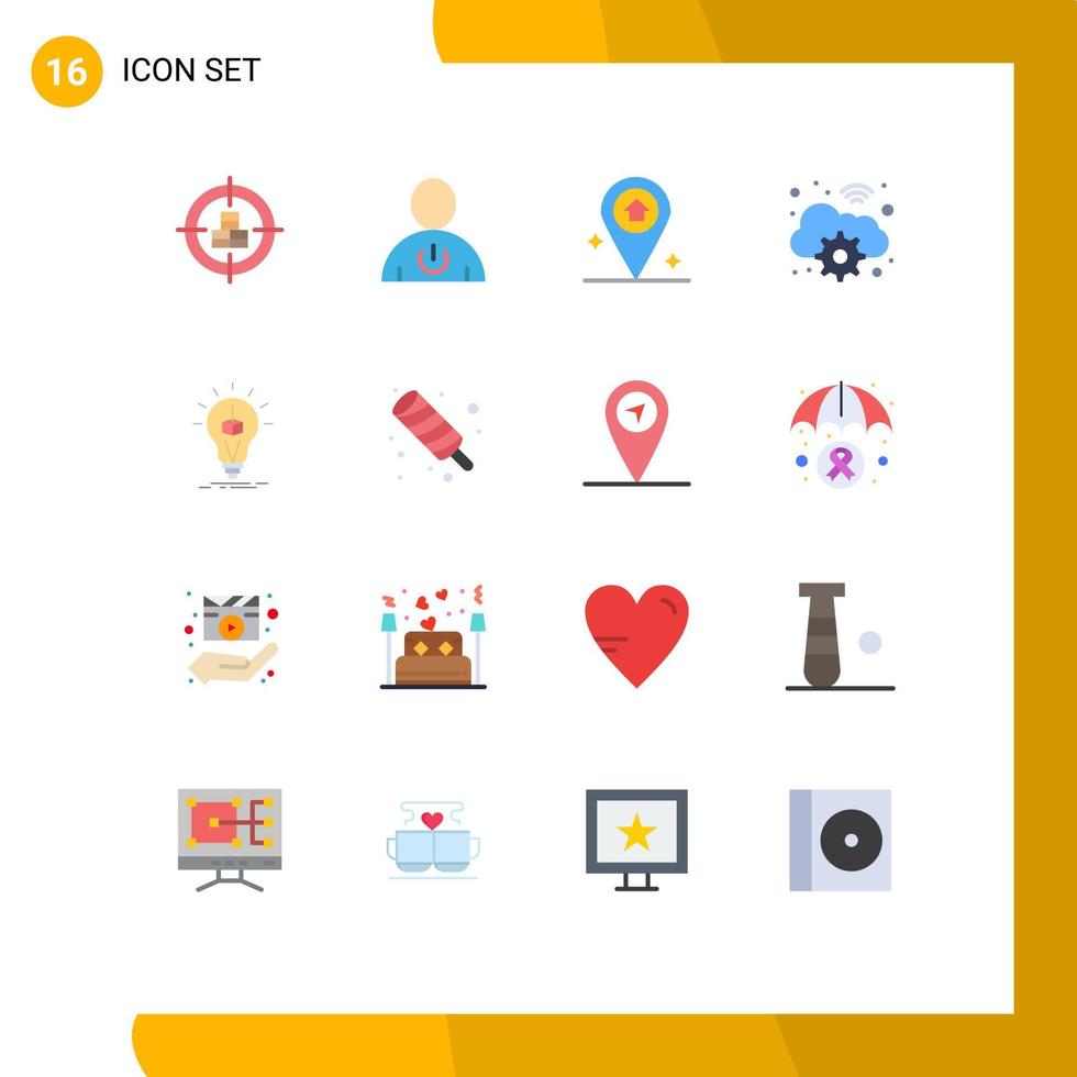 conjunto de pictogramas de 16 cores planas simples de pacote editável de casa de engrenagem humana wifi de ideia de elementos de design de vetores criativos