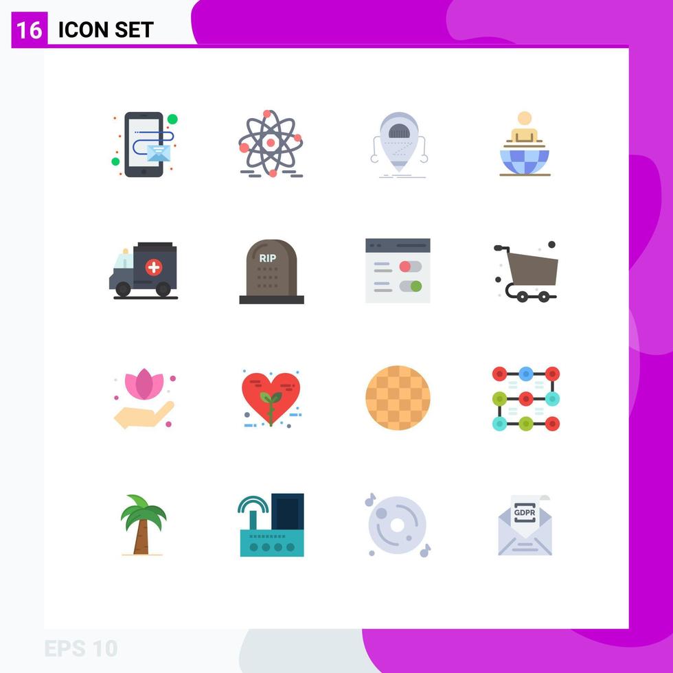 Pacote de cores planas de 16 interfaces de usuário de sinais e símbolos modernos de medicina ambulância droid pacote editável de negócios modernos de elementos de design de vetores criativos