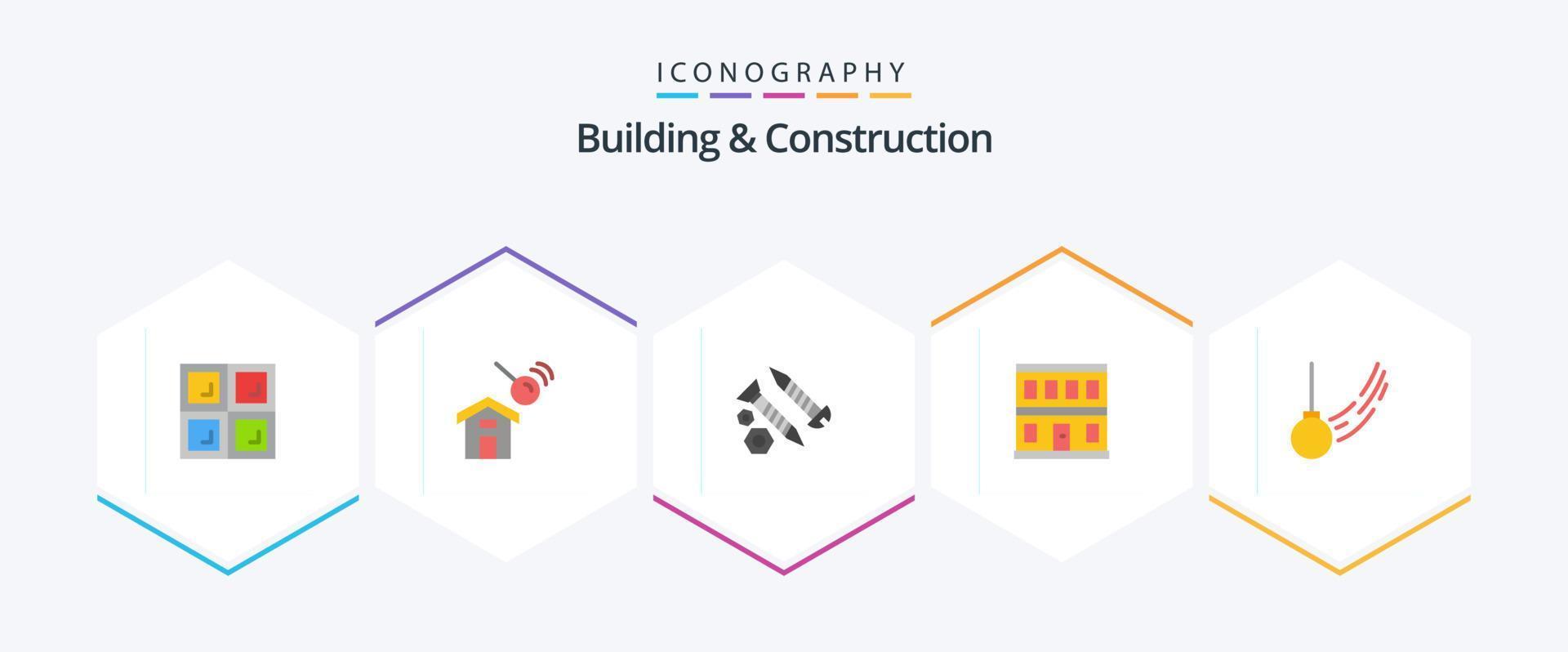 construção e construção 25 pacote de ícones planos, incluindo swing. prédio. prédio. casa. construção vetor