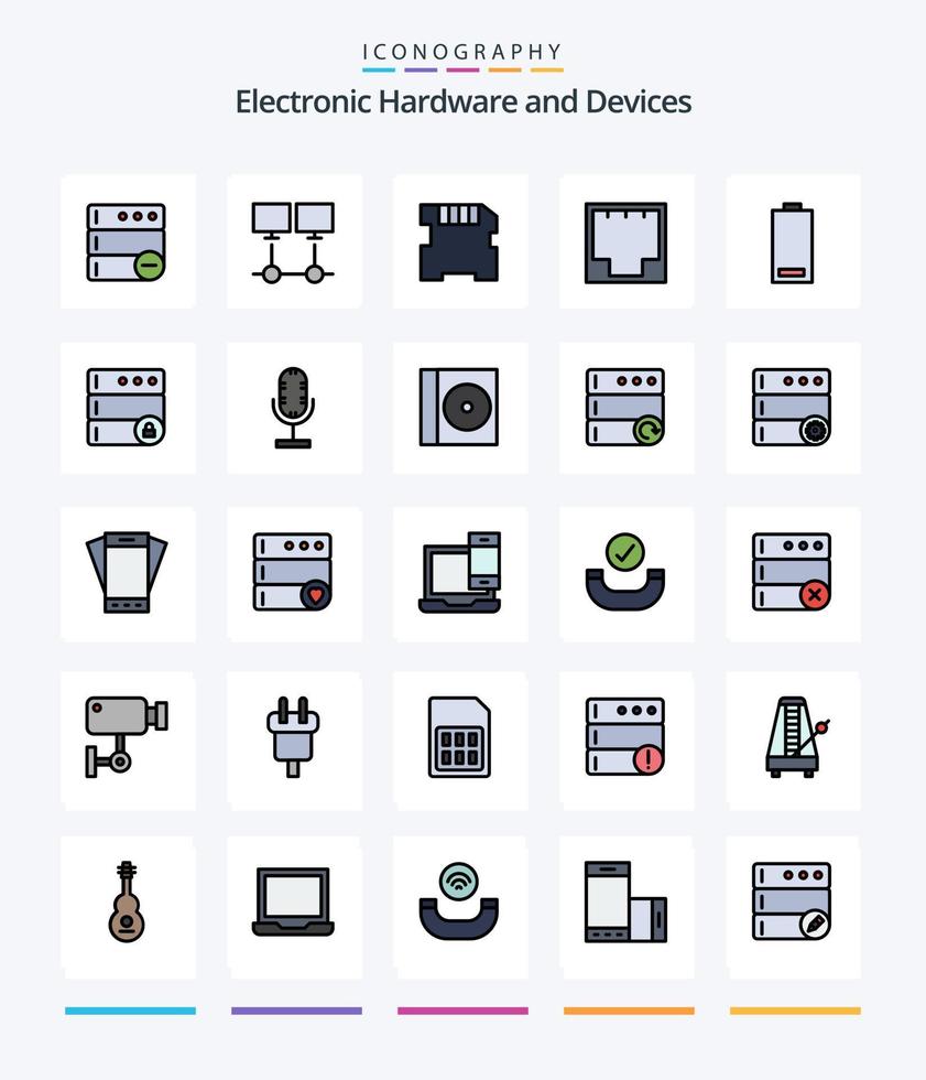 Dispositivos criativos Pacote de ícones preenchidos com 25 linhas, como elétrico. porta. cartão. rede. ethernet vetor