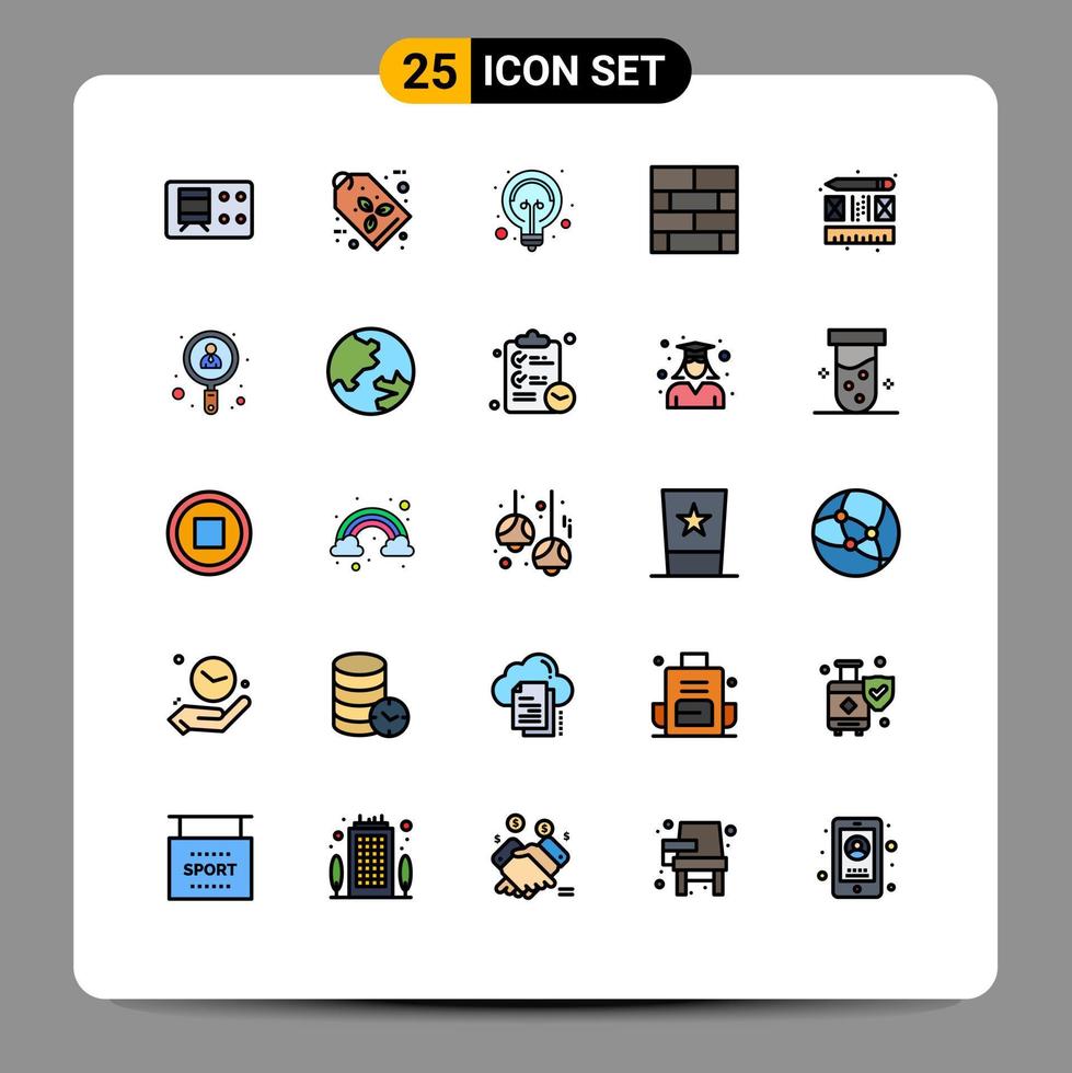 25 interface do usuário linha cheia pacote de cores planas de sinais e símbolos modernos de layout estratégia de ideia criativa forma elementos de design de vetores editáveis