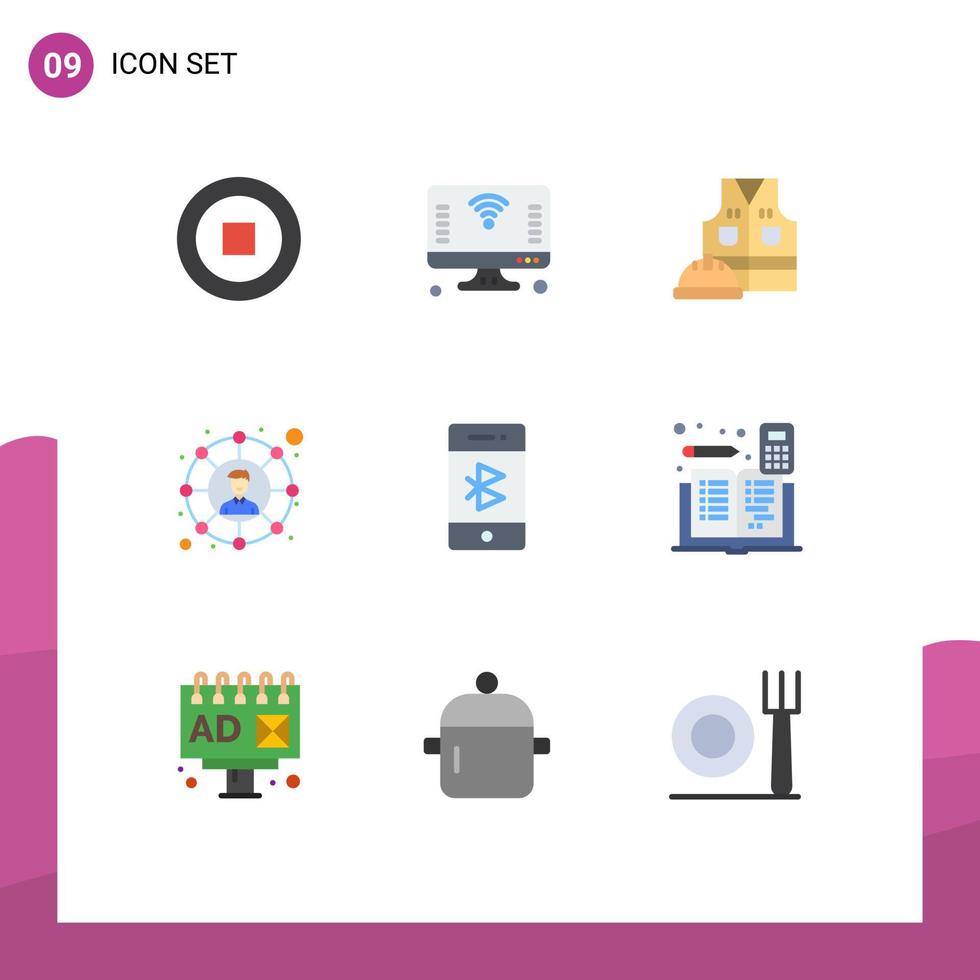 pacote de ícone de vetor de estoque de 9 sinais e símbolos de linha para comunicação compartilhar jaqueta de trabalho conexões de rede social elementos de design de vetor editável