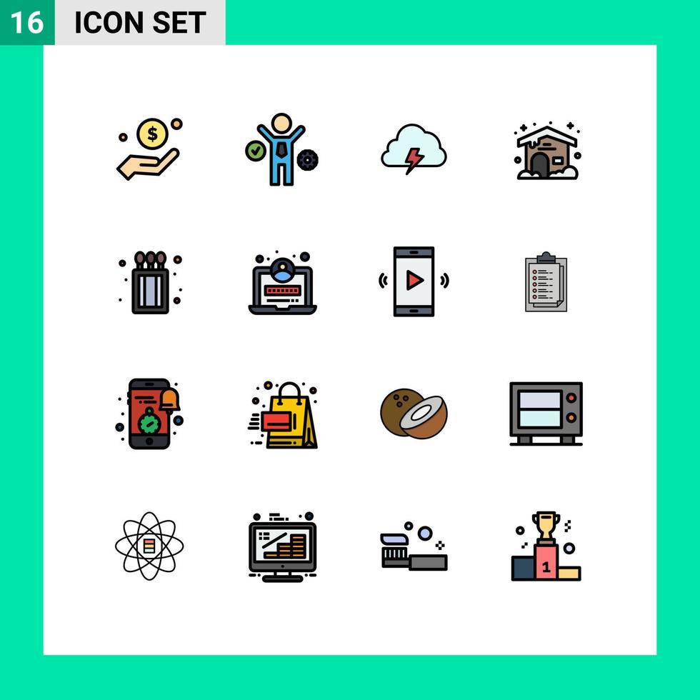 16 ícones criativos, sinais e símbolos modernos de fogo, poder nublado, tempo, sol, elementos de design de vetores criativos editáveis