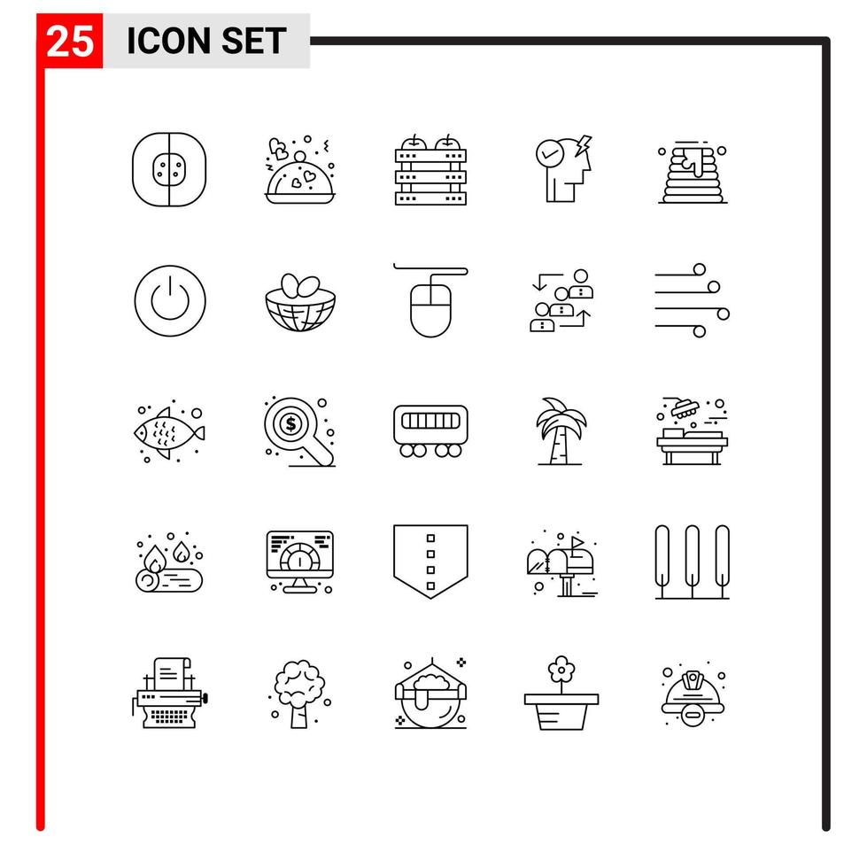 pacote de ícones vetoriais de estoque de 25 sinais e símbolos de linha para o modo de energia ativar a mente dos namorados alimentos cerebrais editáveis elementos de design vetorial vetor