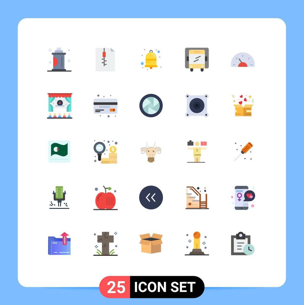 Pacote de cores planas de 25 interfaces de usuário de sinais e símbolos modernos de elementos de design de vetores editáveis de entrega de caminhão de sino de carro