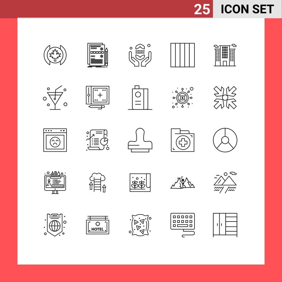 conjunto de 25 sinais de símbolos de ícones de interface do usuário modernos para escritório de trabalho rezar grade de construção elementos de design de vetores editáveis