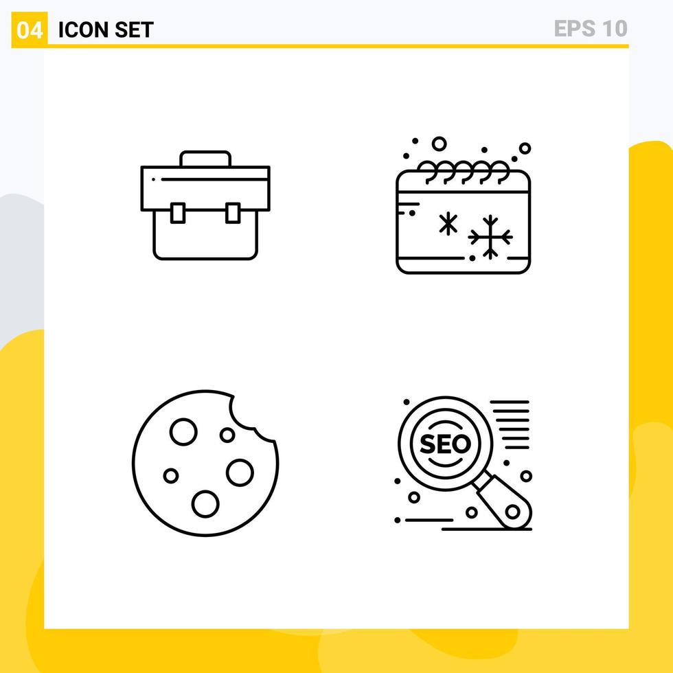 pacote de ícones vetoriais de estoque de 4 sinais e símbolos de linha para portfólio de biscoitos de bolsa estação bebida elementos de design de vetores editáveis