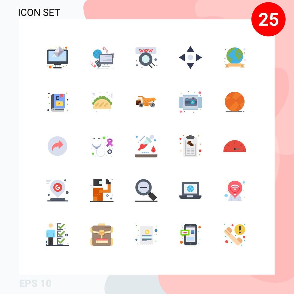 pacote de interface do usuário de 25 cores planas básicas do dia da terra navegue segurança mova elementos de design de vetores editáveis na web