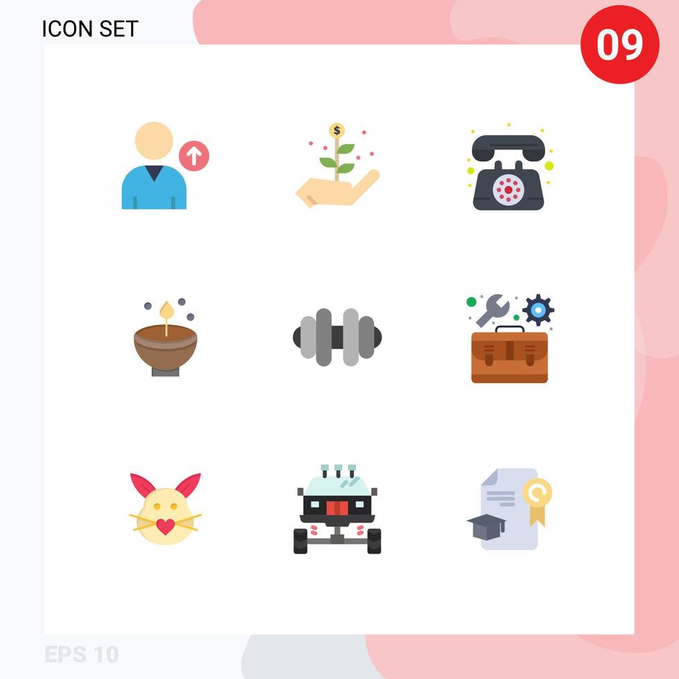 Conceito de 9 cores planas para sites móveis e aplicativos, festival de telefone de lâmpada de haltere, deepavali, elementos de design de vetores editáveis