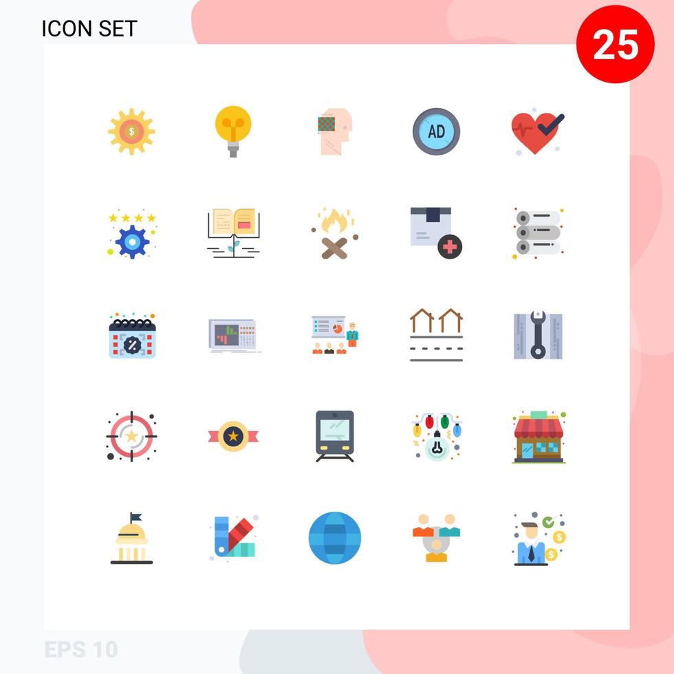 Pacote de cores planas de 25 interfaces de usuário de sinais e símbolos modernos de elementos de design de vetores editáveis do bloqueador digital de pensamento médico