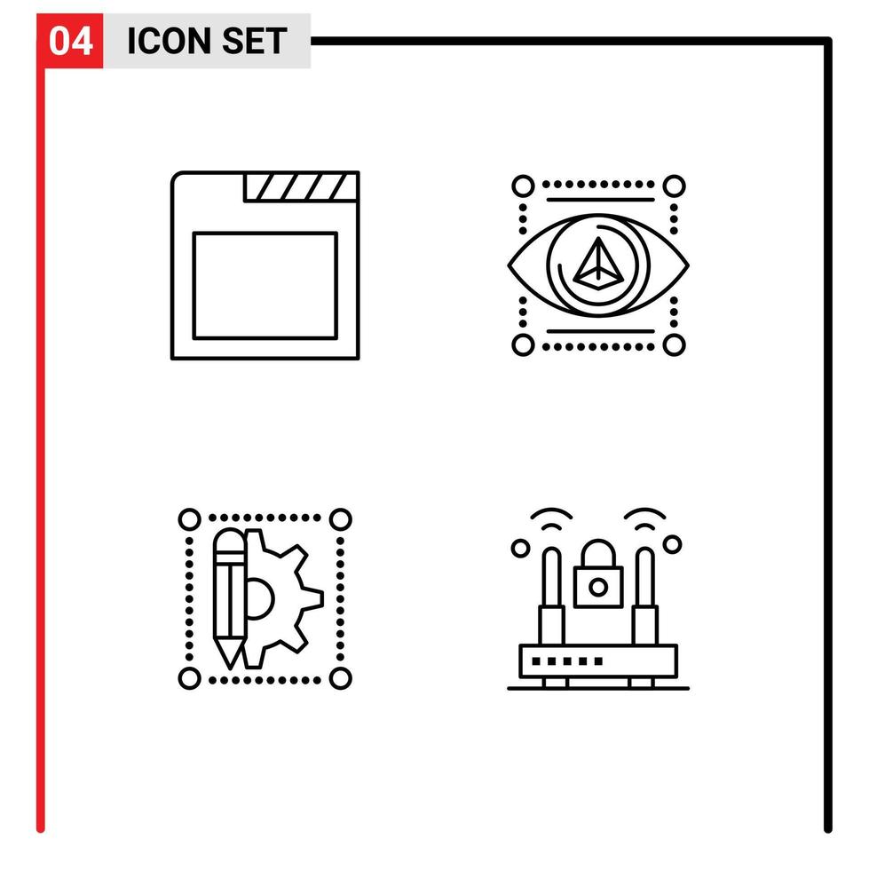 conjunto moderno de pictograma de 4 cores planas de linha preenchida de elementos de design de vetores editáveis de crime de impressora de olho de equipamento de aplicativo