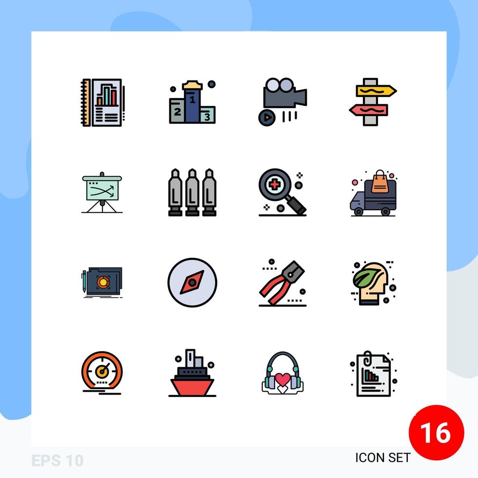 grupo de 16 sinais e símbolos de linhas preenchidas de cores planas para plano estratégico índice de estrada de corrida elementos de design de vetores criativos editáveis