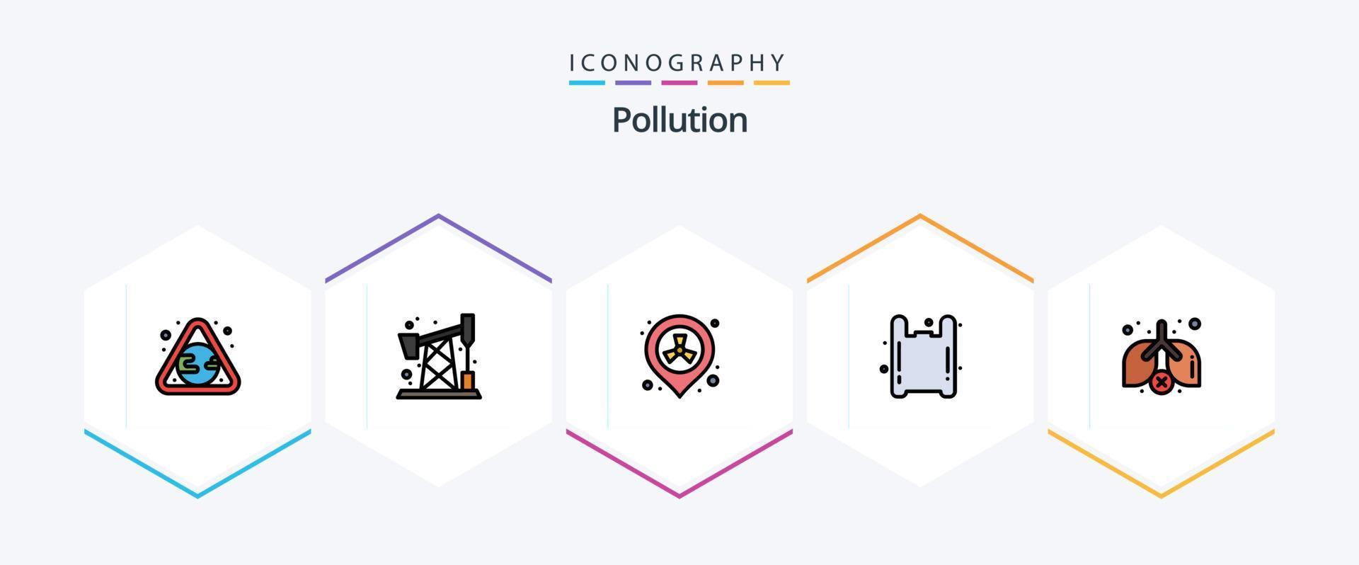 poluição 25 pacote de ícones de linha preenchida, incluindo resíduos. pulmões. espaço reservado. poluição. gás vetor