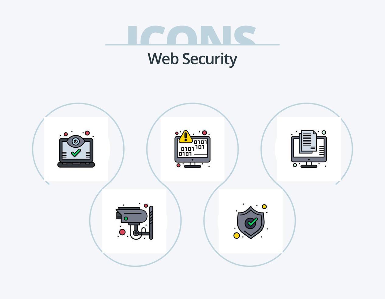 linha de segurança da web cheia de ícones do pacote 5 design de ícones. codificação. binário. proteção. processo. engrenagem vetor